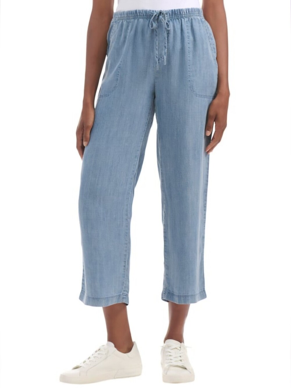 Splendid Chambray Drawstring Cropped Pants in Light Blue